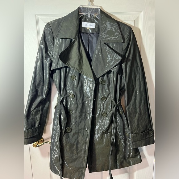 Calvin Klein Trench Reflective Military Green Coat Jacket Sz M - Picture 2 of 12